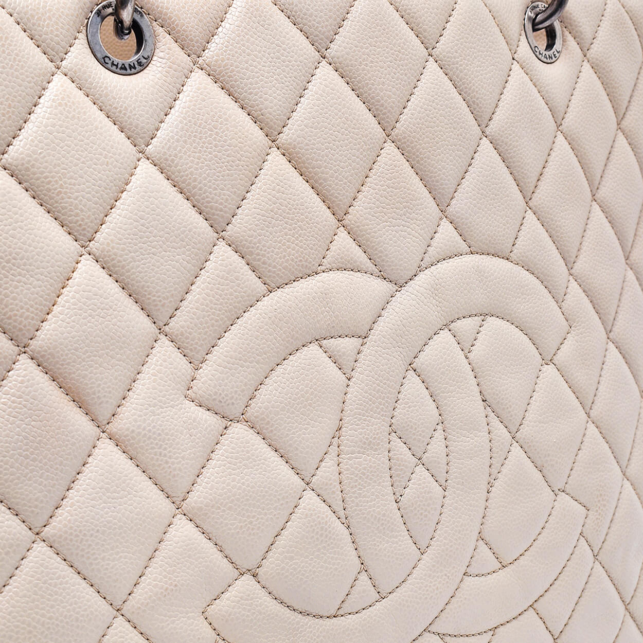 Chanel - Light Beige Quilted Caviar Leather XL (GST)  Grande Shopping Tote Bag